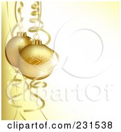 Poster, Art Print Of Golden Christmas Ball Background With Ribbons