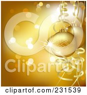 Royalty Free RF Clipart Illustration Of A Golden Christmas Bauble Background With Ribbons And Sparkles