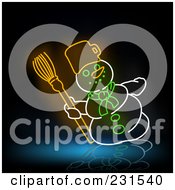 Poster, Art Print Of Neon Snowman With A Broom On Black And Blue