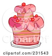 Poster, Art Print Of Pink Birthday Cake With Cherries