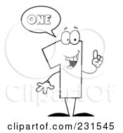 Royalty Free RF Clipart Illustration Of A Coloring Page Outline Of A Number One Character Saying One by Hit Toon