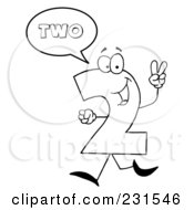 Poster, Art Print Of Coloring Page Outline Of A Number Two Character Saying Two