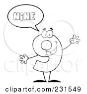 Poster, Art Print Of Coloring Page Outline Of A Number Nine Character Saying Nine