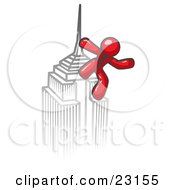 Red Man Climbing To The Top Of A Skyscraper Tower Like King Kong Success Achievement