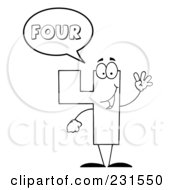 Poster, Art Print Of Coloring Page Outline Of A Number Four Character Saying Four