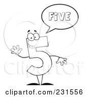Royalty Free RF Clipart Illustration Of A Coloring Page Outline Of A Number Five Character Saying Five by Hit Toon