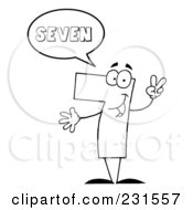 Royalty Free RF Clipart Illustration Of A Coloring Page Outline Of A Number Seven Character Saying Seven by Hit Toon