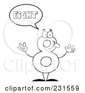 Royalty Free RF Clipart Illustration Of A Coloring Page Outline Of A Number Eight Character Saying Eight by Hit Toon