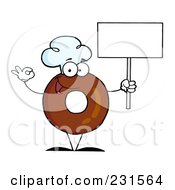 Poster, Art Print Of Donut Character Wearing A Chef Hat And Holding A Blank Sign - 1