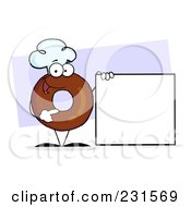 Poster, Art Print Of Donut Character Wearing A Chef Hat And Standing By A Blank Sign - 2