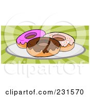 Royalty Free RF Clipart Illustration Of A Plate Of Donuts Over Green Rays