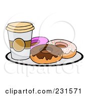 Poster, Art Print Of Cup Of Coffee On A Plate With Donuts