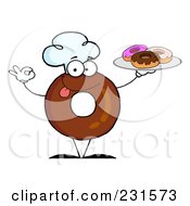 Poster, Art Print Of Donut Character Wearing A Chef Hat And Serving Donuts - 1