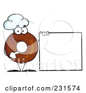 Poster, Art Print Of Donut Character Wearing A Chef Hat And Standing By A Blank Sign - 1