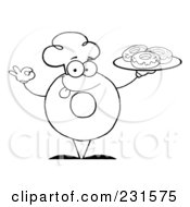 Poster, Art Print Of Coloring Page Outline Of A Donut Character Wearing A Chef Hat And Serving Donuts