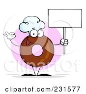 Poster, Art Print Of Donut Character Wearing A Chef Hat And Holding A Blank Sign - 2