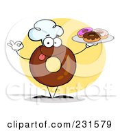 Poster, Art Print Of Donut Character Wearing A Chef Hat And Serving Donuts - 2