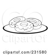 Royalty Free RF Clipart Illustration Of A Coloring Page Outline Of A Plate Of Donuts