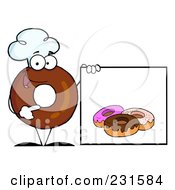 Poster, Art Print Of Donut Character Wearing A Chef Hat And Standing By A Blank Sign - 3