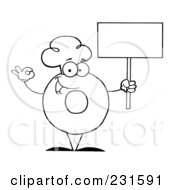 Poster, Art Print Of Coloring Page Outline Of A Donut Character Wearing A Chef Hat And Holding A Blank Sign