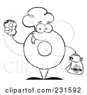 Poster, Art Print Of Coloring Page Outline Of A Donut Character Wearing A Chef Hat And Holding A Donut