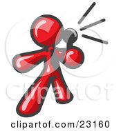 Clipart Illustration Of A Red Man Holding A Megaphone And Making An Announcement by Leo Blanchette