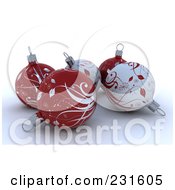 Royalty Free RF Clipart Illustration Of 3d Red And White Floral Patterned Christmas Baubles