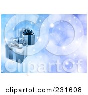 Poster, Art Print Of Blue Christmas Background With Two Gifts On Blue Sparkles