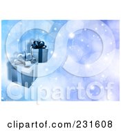 Royalty Free RF Clipart Illustration Of A Blue Christmas Background With Two Gifts On Blue Sparkles