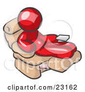 Clipart Illustration Of A Chubby And Lazy Red Man With A Beer Belly Sitting In A Recliner Chair With His Feet Up by Leo Blanchette