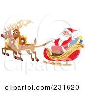 Poster, Art Print Of Santas Magic Reindeer And Sleigh Flying