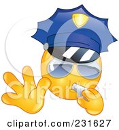 Poster, Art Print Of Police Emoticon Blowing A Whistle