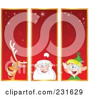 Digital Collage Of Red Reindeer Santa And Christmas Elf Banners