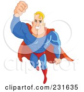 Poster, Art Print Of Flying Strong Blond Male Super Hero