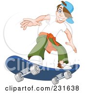 Royalty Free RF Clipart Illustration Of A Teen Boy On A Blue Skateboard by yayayoyo