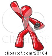 Clipart Illustration Of A Red Man Dancing And Listening To Music With An MP3 Player by Leo Blanchette