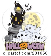 Haunted Mansion With Three Ghosts And Halloween Text - 3