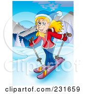 Poster, Art Print Of Girl Skiing In A Mountainous Landscape