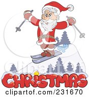 Poster, Art Print Of Santa Skiing On A Slope Over Christmas Text