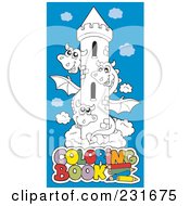 Royalty Free RF Clipart Illustration Of A Coloring Page Outline Of A Three Headed Dragon Around A Tower On Blue