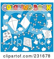Royalty Free RF Clipart Illustration Of A Coloring Page Outline Of Kites On Blue