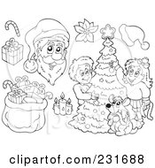 Royalty Free RF Clipart Illustration Of A Digital Collage Of Outlined Christmas People And Items