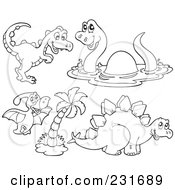 Poster, Art Print Of Digital Collage Of Outlined Dinosaurs - 1