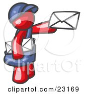 Red Mail Man Delivering A Letter