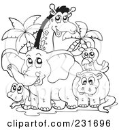 Royalty Free RF Clipart Illustration Of A Coloring Page Outline Of African Animals