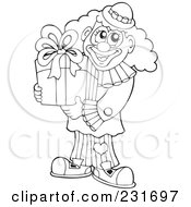 Royalty Free RF Clipart Illustration Of A Coloring Page Outline Of A Clown Holding A Gift