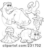 Royalty Free RF Clipart Illustration Of A Digital Collage Of Outlined Dinosaurs 2