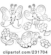 Royalty Free RF Clipart Illustration Of A Digital Collage Of Outlined Butterflies