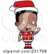 Royalty Free RF Clipart Illustration Of A Black Christmas Elf Boy Waving
