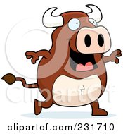 Royalty Free RF Clipart Illustration Of A Happy Chubby Bull Walking